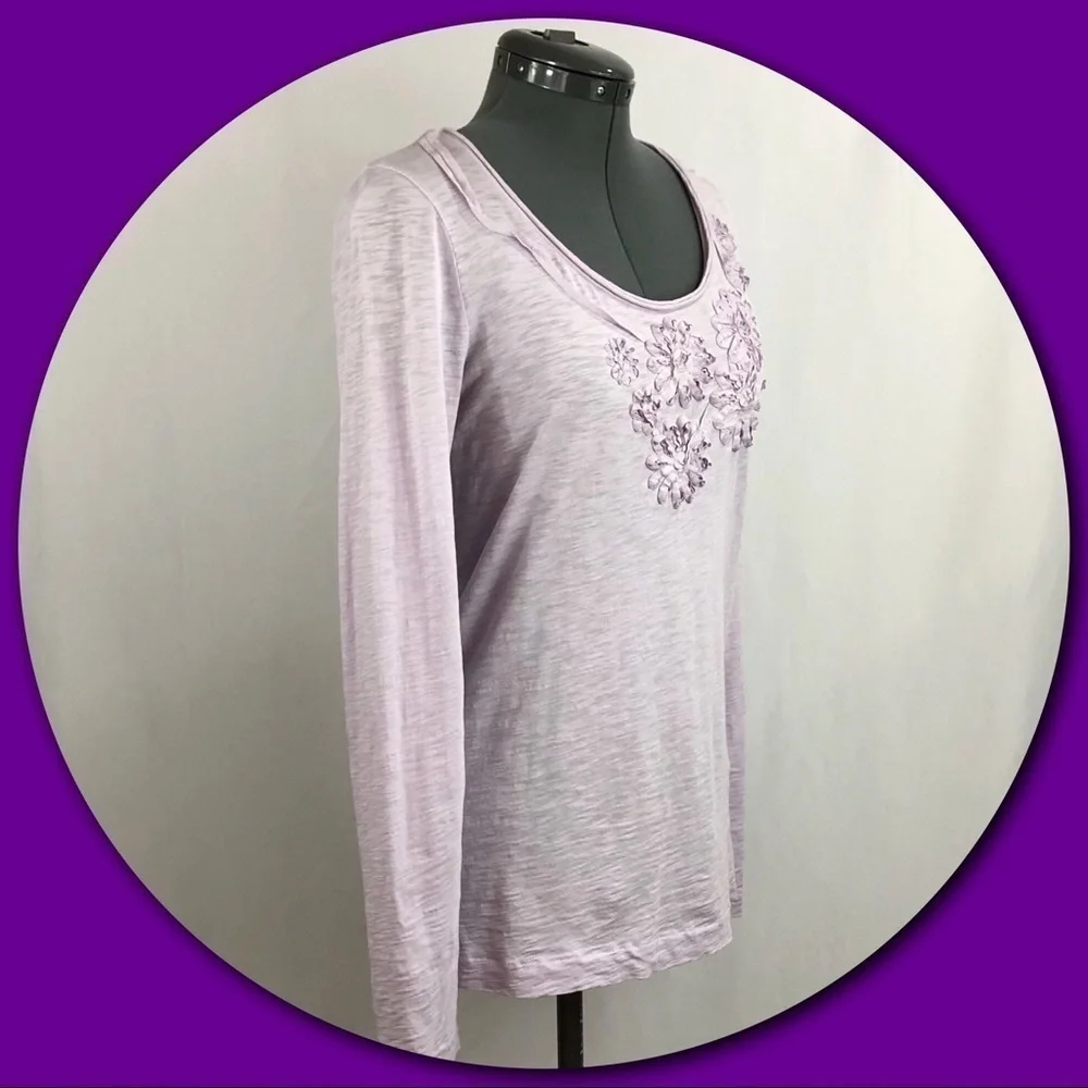 J. Crew T-Shirt Top with Ribbon Flowers Design